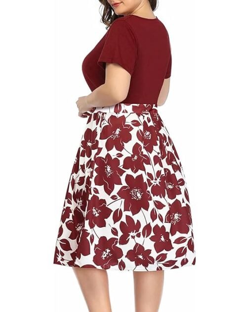 Women's Plus Size Floral Dresses Round Neck Summer Casual Party Swing Dress with Pockets - Image 5