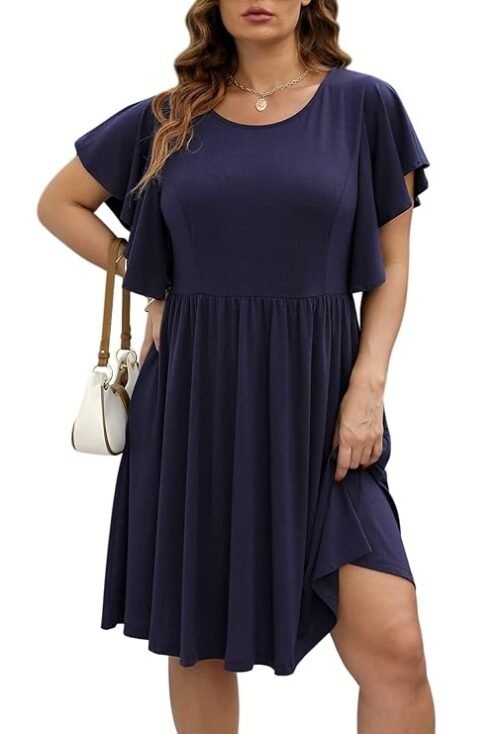 Nemidor Women's Vintage Ruffle Sleeve Party Midi Plus Size Dress Casual Summer Fit and Flare with Pocket - Image 3