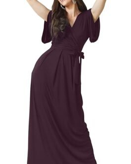 KOH KOH Plus Size Womens Long Formal Short Sleeve Cocktail Flowy V-Neck Casual Bridesmaid Wedding Party Guest Evening Cute Maternity Work Gown Gowns Maxi Dress Dresses, Maroon Wine Red 3XL 22-24