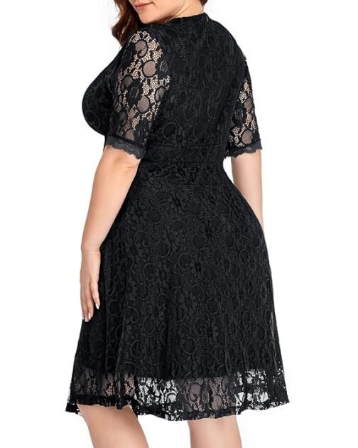 Women's Plus Size Lace Scooped Neckline Half Sleeve Cocktail Wedding Midi Dress - Image 4