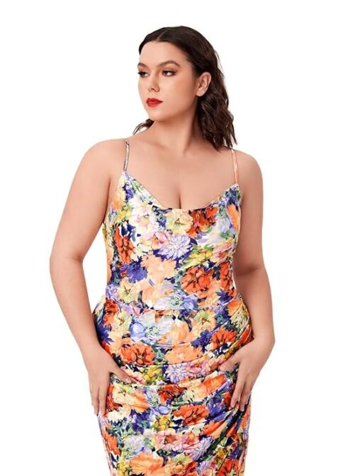 Floerns Women's Plus Size Satin Spaghetti Strap Cowl Neck Wrap Party Cami Dress - Image 5