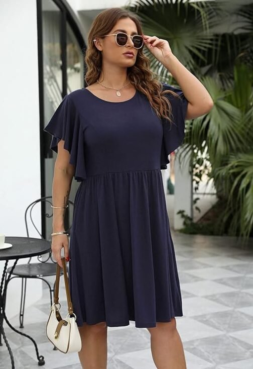 Nemidor Women's Vintage Ruffle Sleeve Party Midi Plus Size Dress Casual Summer Fit and Flare with Pocket - Image 5