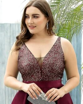 Ever-Pretty Women's V-Neck A-line High-Low Party Dress Plus Size Evening Dress 0667-PZ