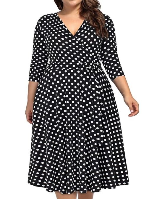 kissmay Plus Size Womens V Neck Floral Cocktail Party Midi Dresses with Pocket - Image 2