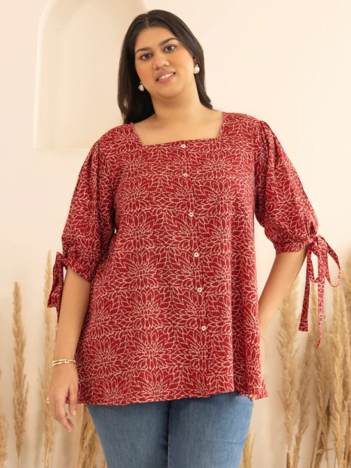 PL1026-TP A Line Top Plus Size Floral