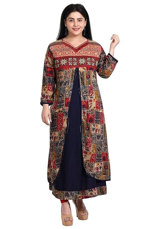 Zen Women's A-Line Rayon Embroidered Kurta Plus Size 48-58 (Size up to 9XL)