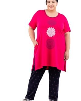 CUPID Women's Printed Cotton Night Dress, Loungewear, Nightwear, Night Suit, Daily Use Top and Pyjama Set with Pocket for Ladies, L to 7XL