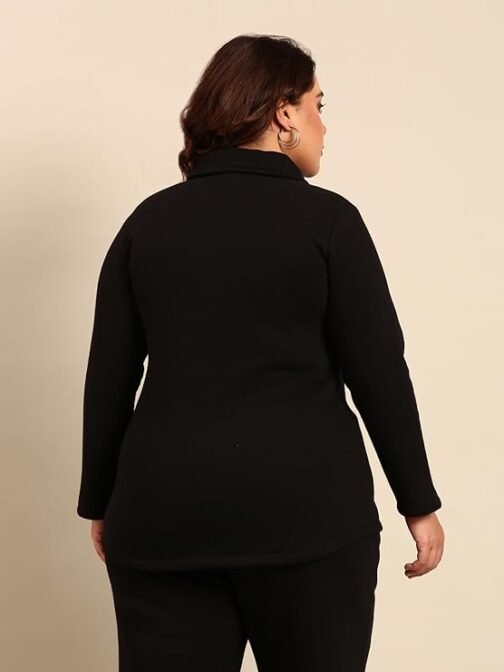 The Pink Moon Women's Cotton Regular Fit Plus Size Terry Cotton Jacket With Zip And Spread Collar - (JCKT_MIMSJ_BLK) - Image 2