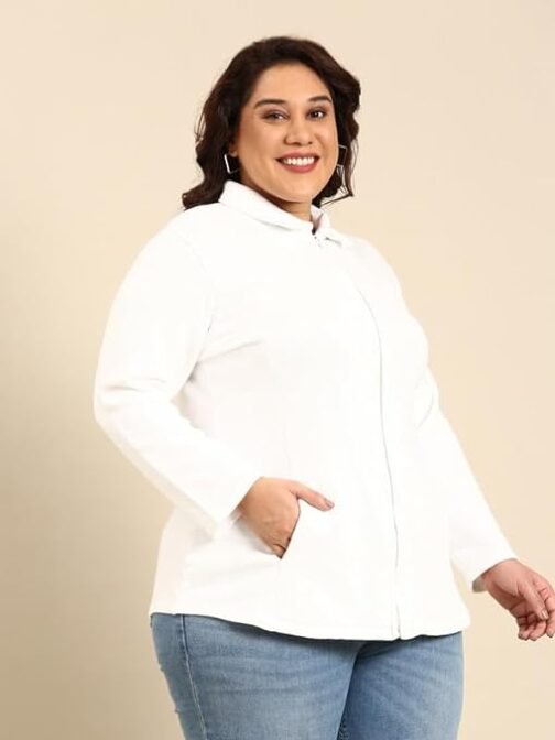 The Pink Moon Women's Cotton Regular Plus Size Jacket With Metallic Zip - Image 3
