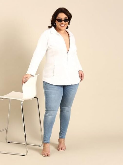 The Pink Moon Women's Cotton Regular Plus Size Jacket With Metallic Zip - Image 5