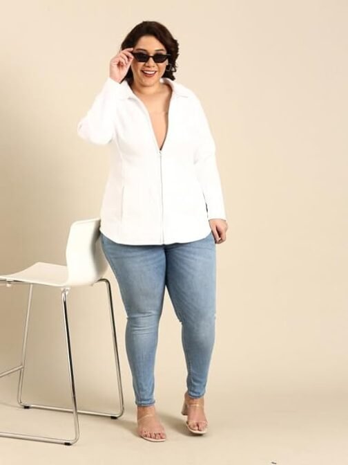 The Pink Moon Women's Cotton Regular Plus Size Jacket With Metallic Zip - Image 6