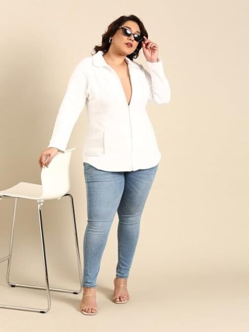 The Pink Moon Women's Cotton Regular Plus Size Jacket With Metallic Zip - Image 7