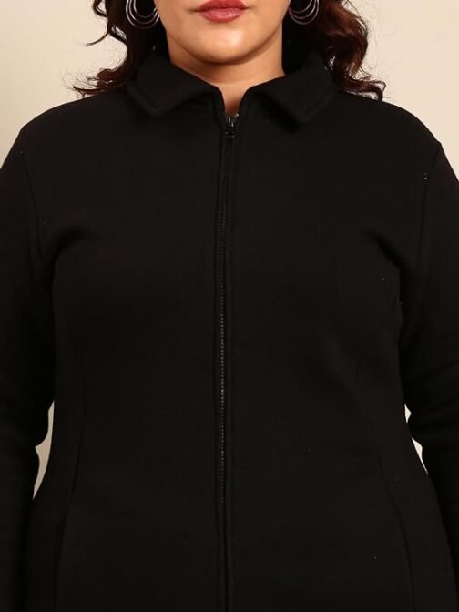 The Pink Moon Women's Cotton Regular Fit Plus Size Terry Cotton Jacket With Zip And Spread Collar - (JCKT_MIMSJ_BLK) - Image 3