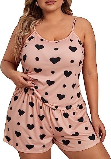 Avyanga Women's Plus Size Pajamas Set Sexy Lingerie Sleepwear Lace Cami Top with Pj Short 2 Piece Nightwear - Image 5