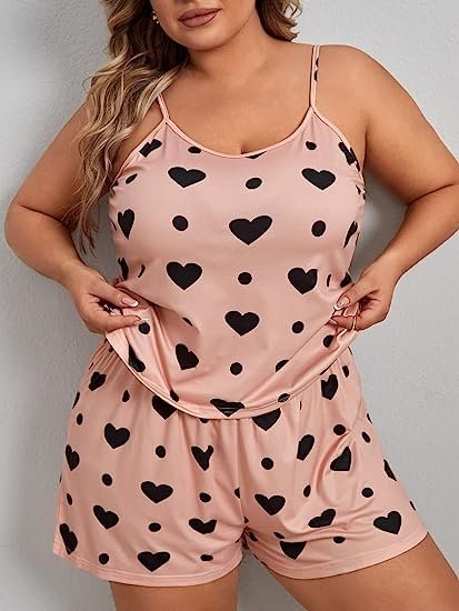 Avyanga Women's Plus Size Pajamas Set Sexy Lingerie Sleepwear Lace Cami Top with Pj Short 2 Piece Nightwear