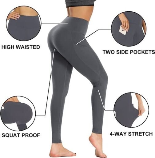 Womens High Waist Ankle Length Slim Fit Yoga Workout Gym Tights/Leggings/Pants with Side Pockets 4 Way Stretchable Fabric S to 4XL Sizes - Image 4