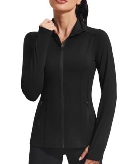 Pinspark Women's Athletic Jackets Slim Fit Workout Jacket Full Zip Jacket Running Gym Yoga Sports Tops with Pockets