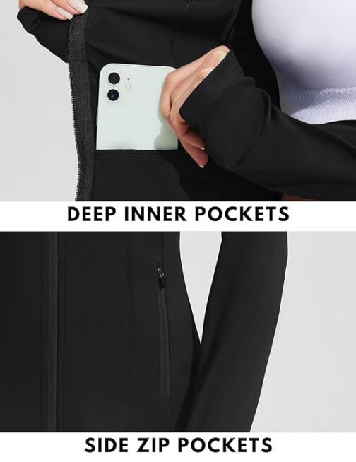 Pinspark Women's Athletic Jackets Slim Fit Workout Jacket Full Zip Jacket Running Gym Yoga Sports Tops with Pockets - Image 3