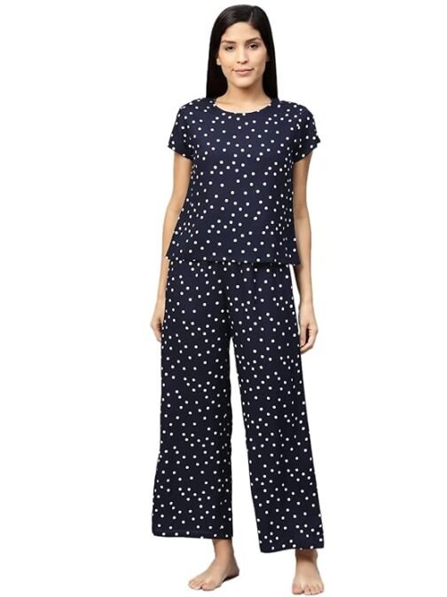 Yash Gallery Women's Cotton Straight Geomatrical Printed Night Suit for Women