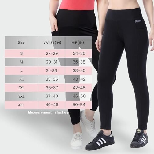 TRASA Active Yoga Pants for Womens Gym High Waist with 3 Pockets, Tummy Control, Workout Pants 4 Way Stretch Yoga Leggings, Sizes - M,L,XL,2XL,3XL - Image 5
