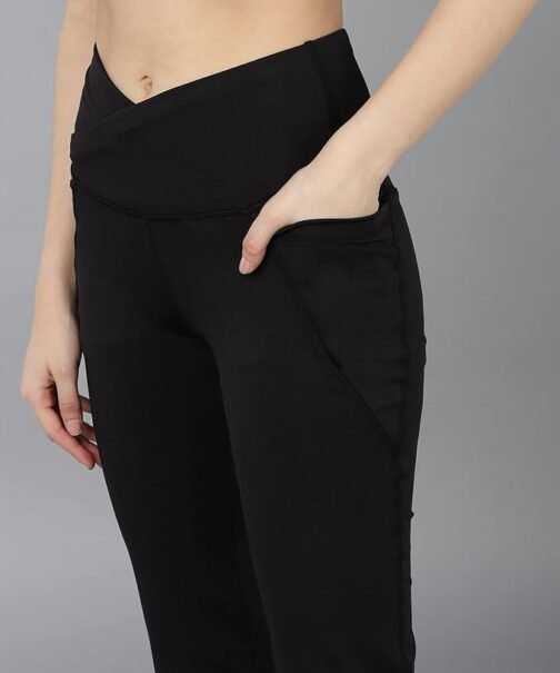 Rock Paper Scissors Premium Flare Gym Pants High Waist Stretchable Flared Leggings with Pockets & Cross Belt Gym wear/Active Wear Tights Yoga Pants Zumba/Dance Womens Workout Tights Gym Tight Black - Image 4
