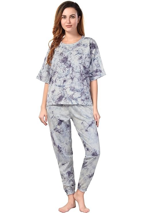 XOYA Pure Cotton Night Suits/Over Size Tshirt and Jogger Co Ord Set for Women