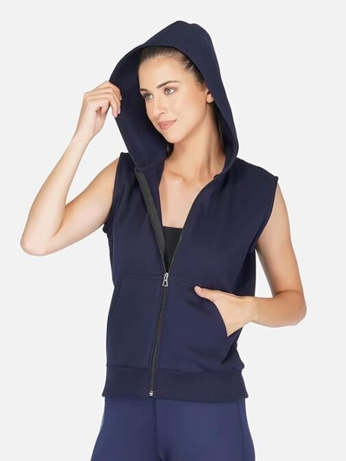UZARUS Women's Half Sleeves Standard Length Cotton Fleece Premium Jacket with Hood - Image 4