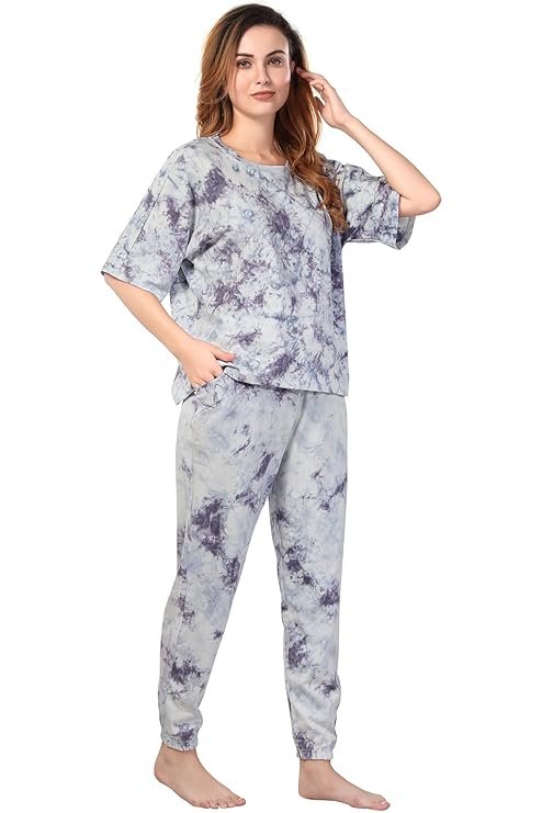 XOYA Pure Cotton Night Suits/Over Size Tshirt and Jogger Co Ord Set for Women - Image 3