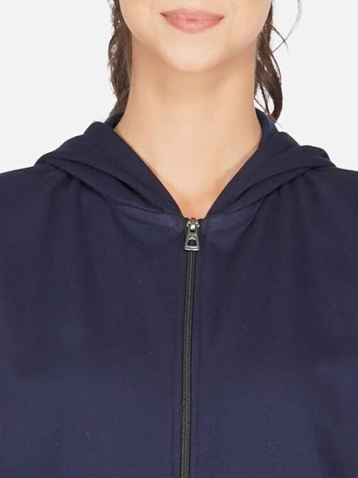 UZARUS Women's Half Sleeves Standard Length Cotton Fleece Premium Jacket with Hood - Image 2