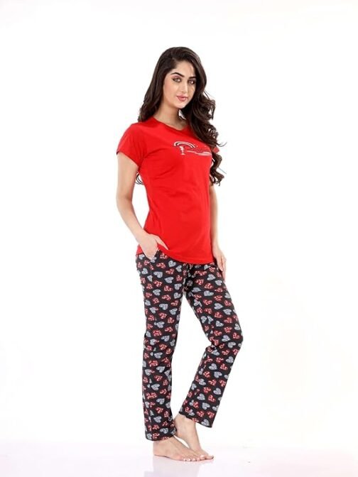 RibNee Women's Printed Cotton & Hosiery Night Suit Set Top and Pyjama Sets - Image 3